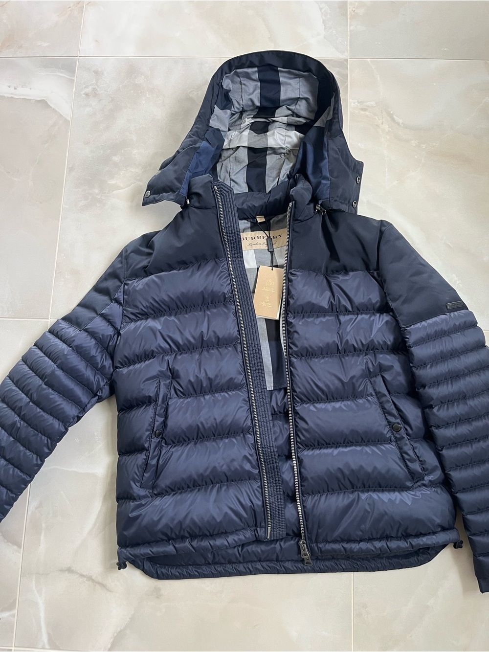 Burberry Navy Quilted Hooded Down Puffer Jacket
